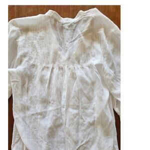 Vince Gauze Sheer White Front Pleated Feminine Sexy Blouse, 3/4 Sleeve Sz S